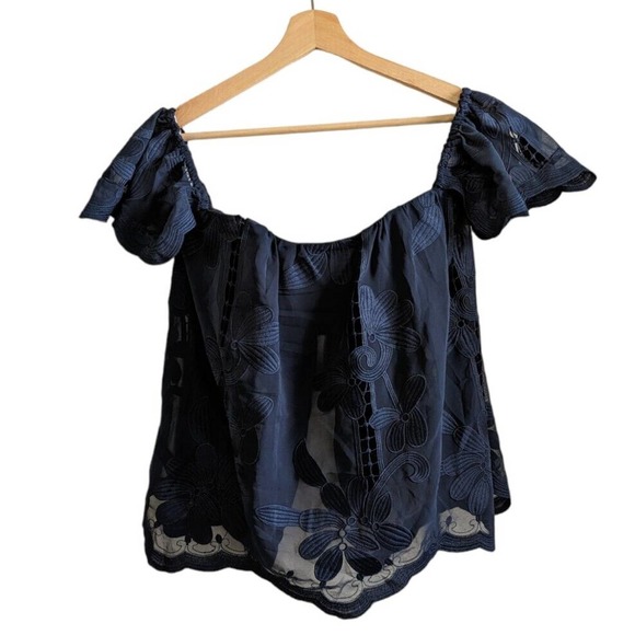 Revolve Lovers + Friends Life's a Beach Navy Blue Off Shoulder Top Womens Size M - Picture 2 of 10